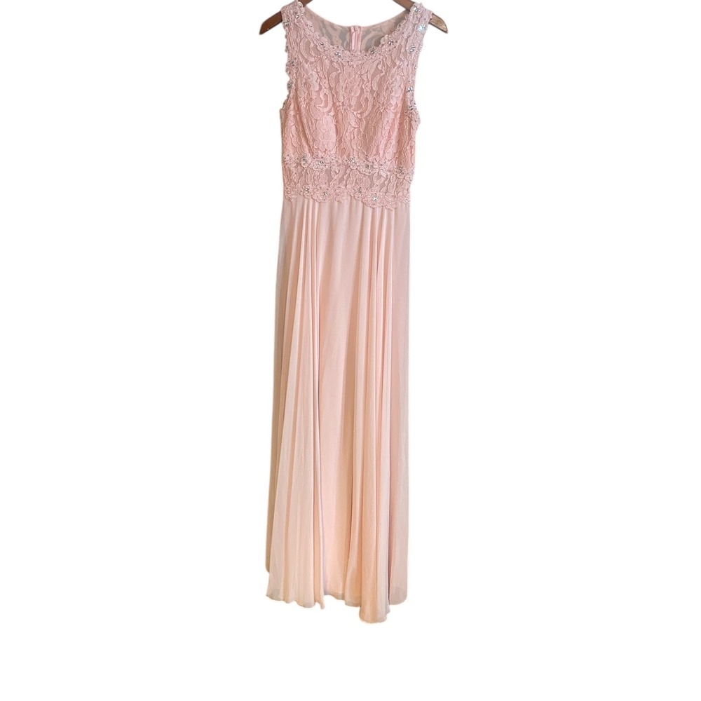 JUNO‎ DRESS COLLECTION Light Pink Lace Beaded Maxi Dress- Size M